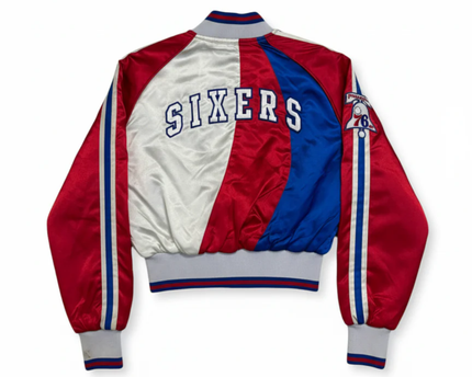 G-III Sports Philadelphia 76ers Red, White, Blue Satin Bomber Jacket