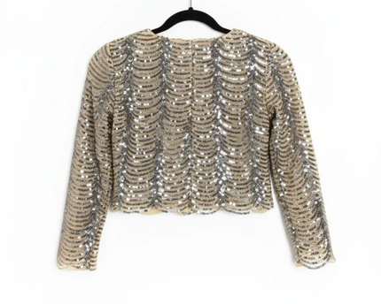 TFNC London Nude/Silver Sequin Scalloped Crop Top W/TAG