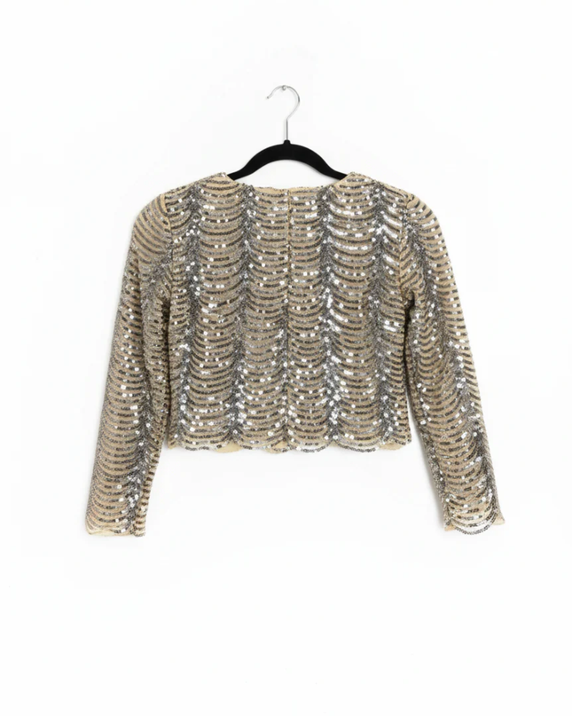 TFNC London Nude/Silver Sequin Scalloped Crop Top W/TAG