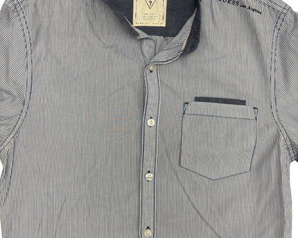 Guess Slim Fit Striped With Band Collar Shirt - XXL
