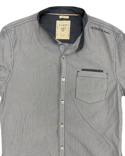 Guess Slim Fit Striped With Band Collar Shirt - XXL