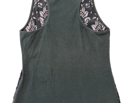 Parah Dark Olive Green Sheer Velvet Patterned Tank Top