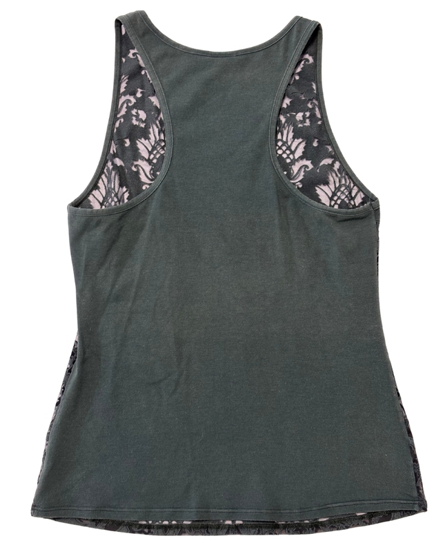 Parah Dark Olive Green Sheer Velvet Patterned Tank Top