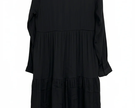 Nice & Chic Black Tiered Long Sleeve Shirt Dress