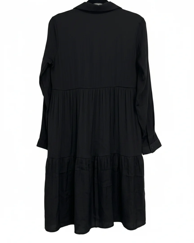 Nice & Chic Black Tiered Long Sleeve Shirt Dress
