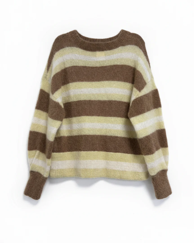 H&M Brown and Yellow Striped Mohair Blend Sweater