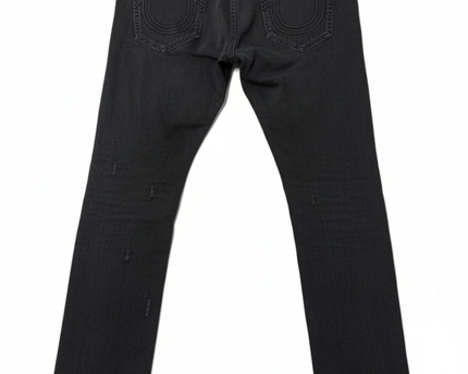 True Religion Black Rocco Relaxed Skinny Distressed Jeans