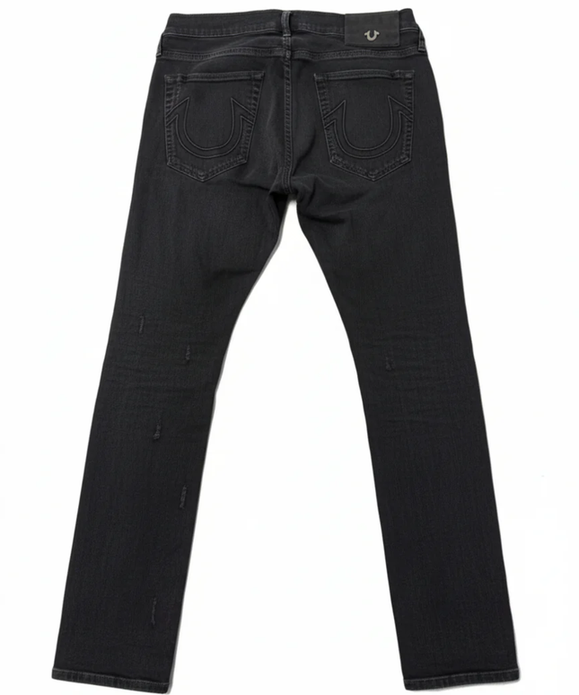 True Religion Black Rocco Relaxed Skinny Distressed Jeans