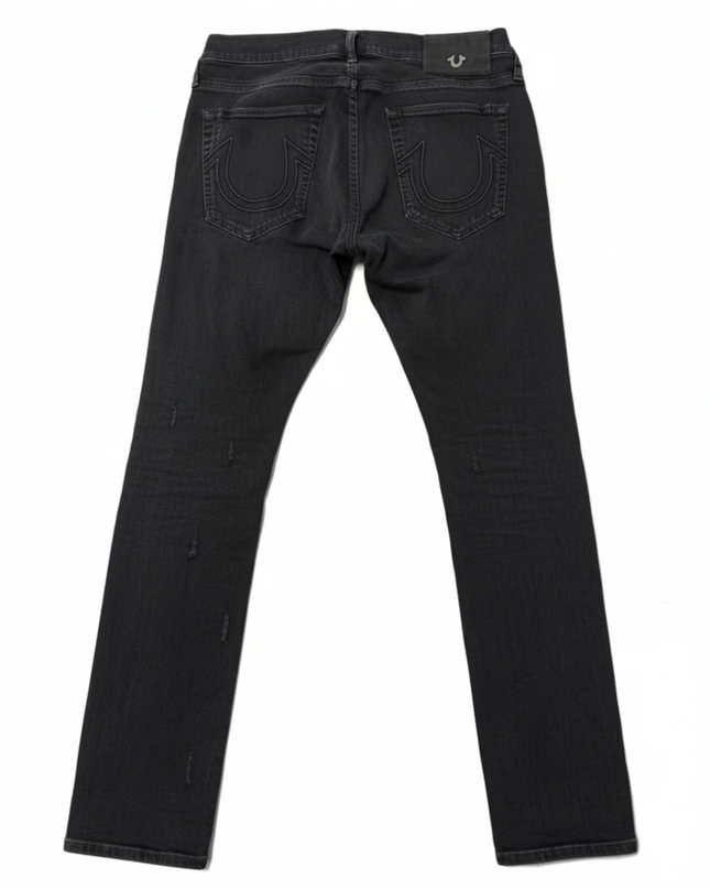 True Religion Black Rocco Relaxed Skinny Distressed Jeans
