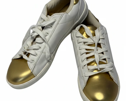 LEFTMAN White and Gold Low Top Sneakers