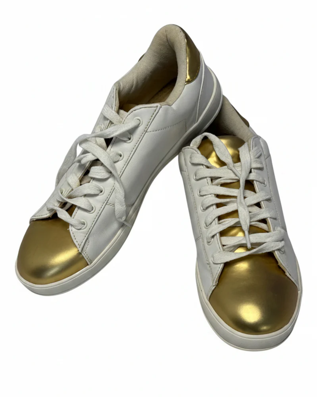 LEFTMAN White and Gold Low Top Sneakers