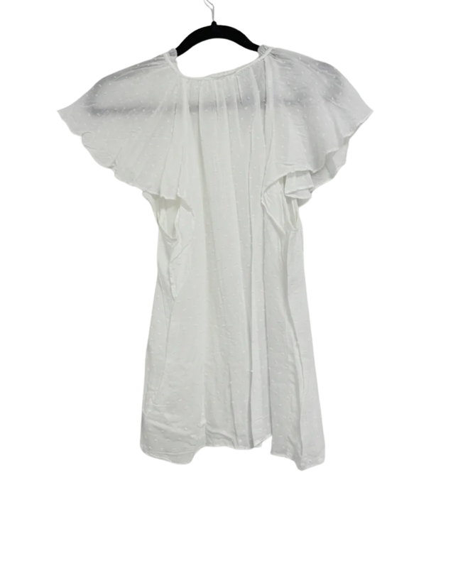 H&M White Swiss Dot Flutter Sleeve Blouse