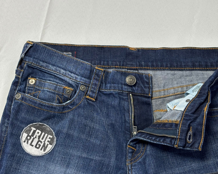 True Religion Blue Geno Relaxed Slim Patched Jeans