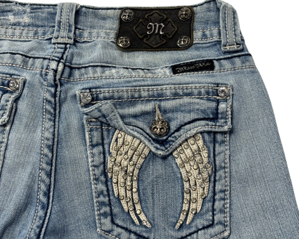 Miss Me Blue Distressed Wing Pocket Skinny Jeans