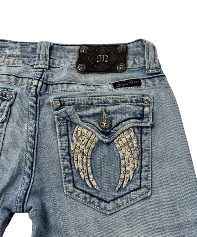 Miss Me Blue Distressed Wing Pocket Skinny Jeans