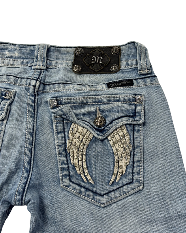 Miss Me Blue Distressed Wing Pocket Skinny Jeans