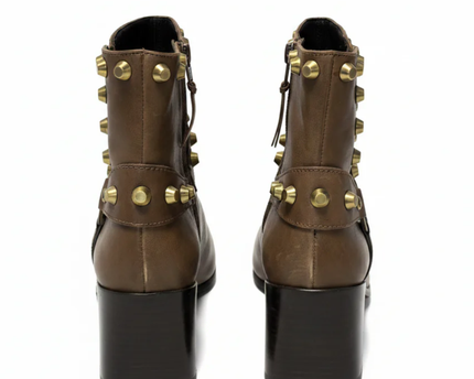 Stuart Weitzman Brown Studded Leather Ankle Boots