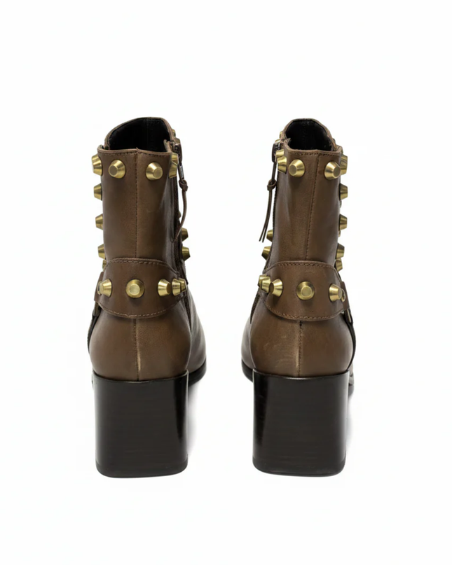Stuart Weitzman Brown Studded Leather Ankle Boots