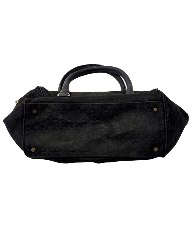 DKNY Vintage Black Monogram Logo Bowler Satchel Bag