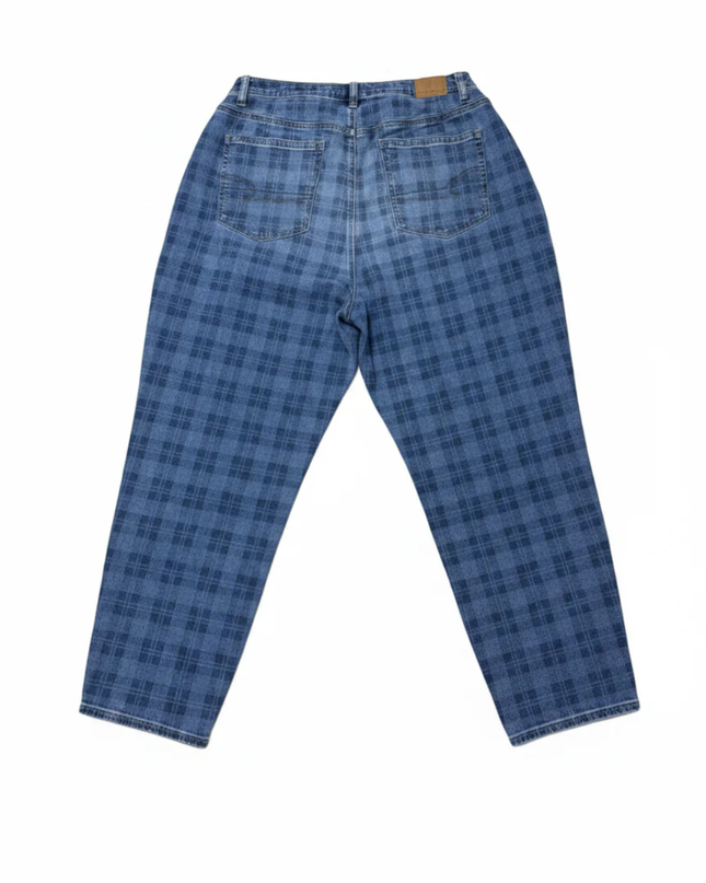 American Eagle Blue Plaid Relaxed Stretch Jeans