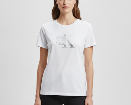 Calvin Klein Jeans White T-Shirt with Silver Metallic Logo