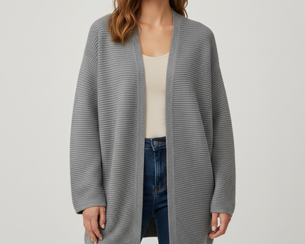 H&M Grey Ribbed Open-Front Longline Cardigan