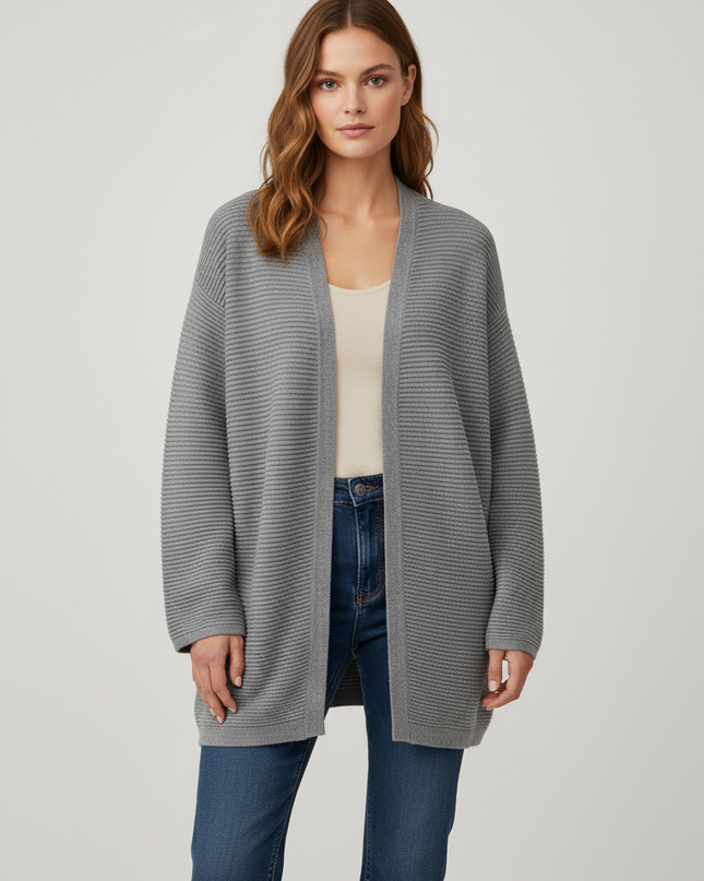 H&M Grey Ribbed Open-Front Longline Cardigan