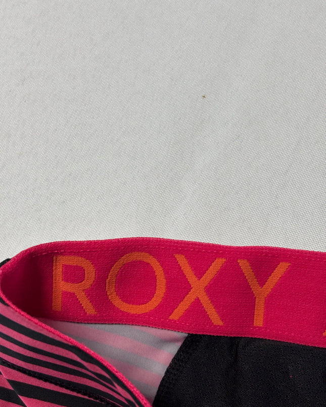 Roxy Pink/Black Striped Tropical Detail Athletic Leggings