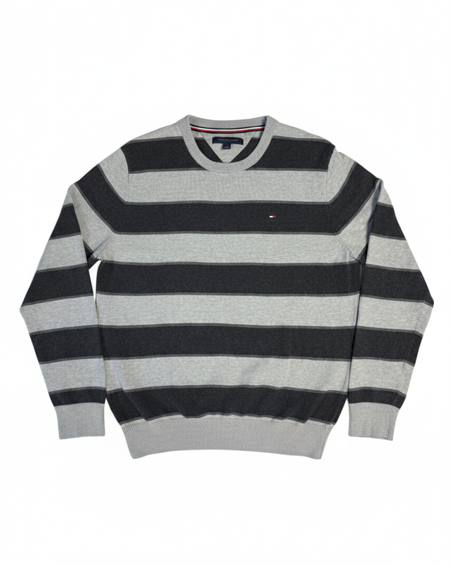 Tommy Hilfiger Grey Striped Crew Neck Sweater