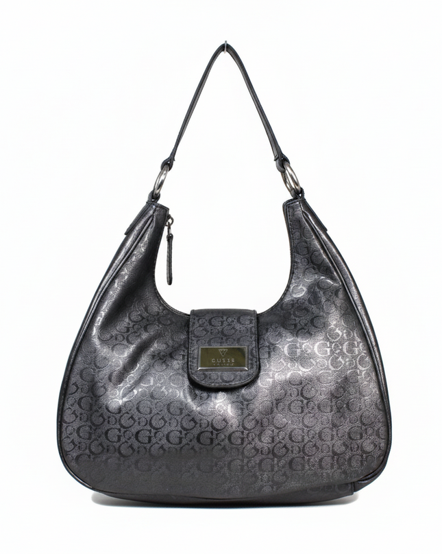 Guess Black Metallic Monogram Shoulder Bag