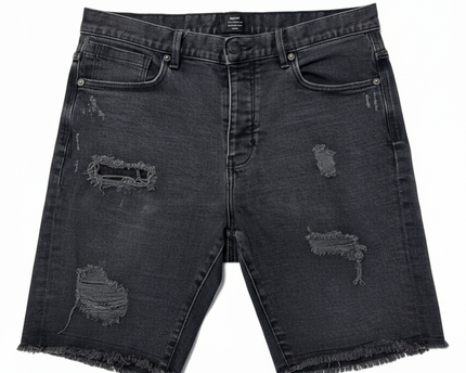 Neuw Washed Black Distressed Denim Shorts
