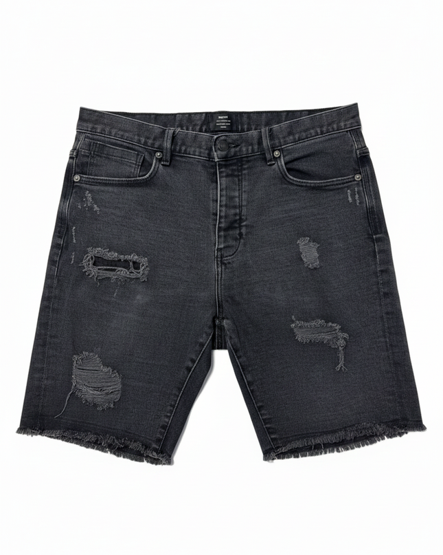 Neuw Washed Black Distressed Denim Shorts