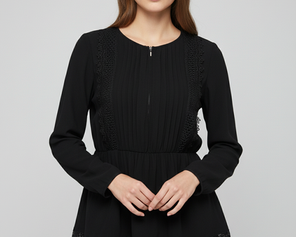 Mango Black Lace Trim Pleated Blouse