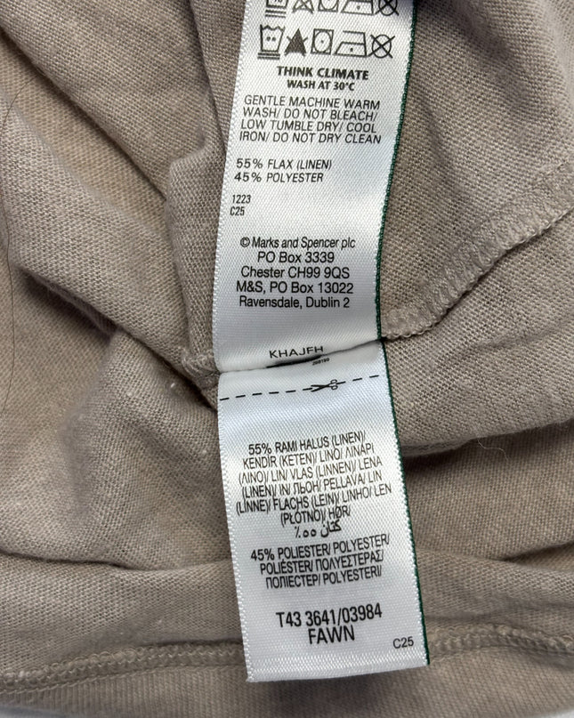 M&S Fawn Linen Blend Split Neck Tie Top