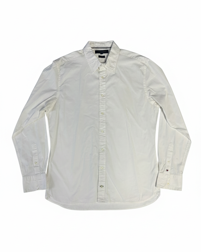 Tommy Hilfiger Men's White Stretch Cotton Long Sleeve Button-Down Shirt