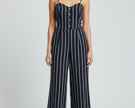 Abercrombie & Fitch Navy Striped Wide Leg Jumpsuit