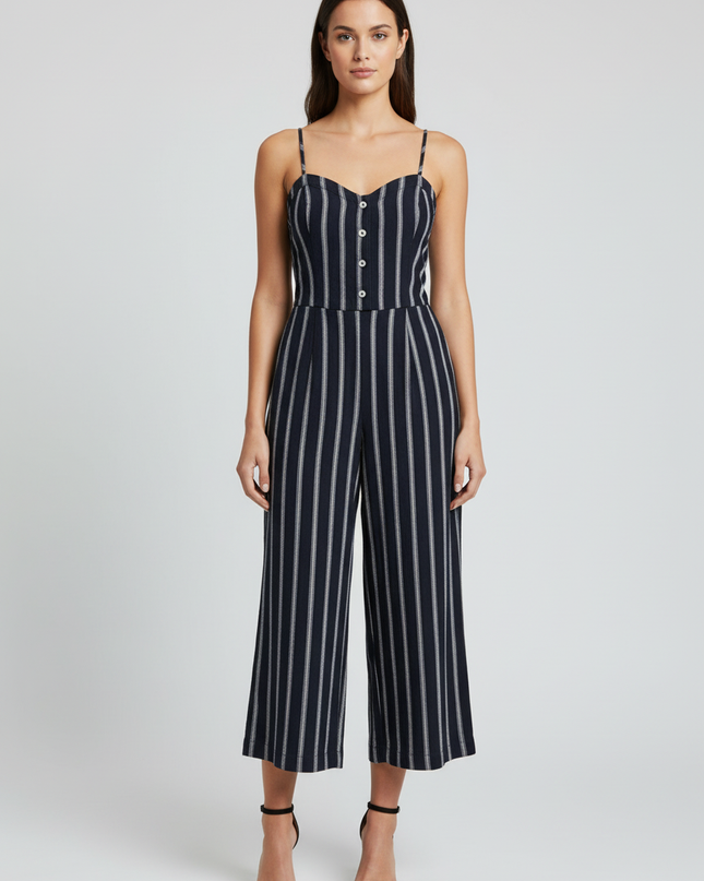 Abercrombie & Fitch Navy Striped Wide Leg Jumpsuit