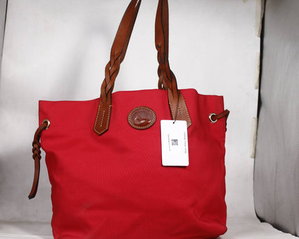 Dooney & Bourke Red Canvas Tote with Braided Leather Handles