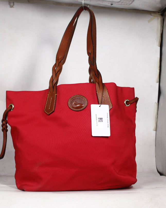 Dooney & Bourke Red Canvas Tote with Braided Leather Handles