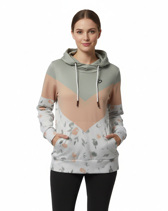 MISSLOOK Multi-color Floral Colorblock Hoodie