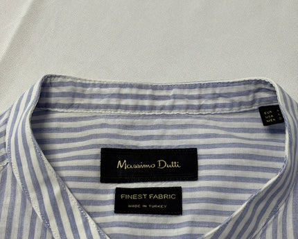Massimo Dutti Blue and White Striped Mandarin Collar Shirt