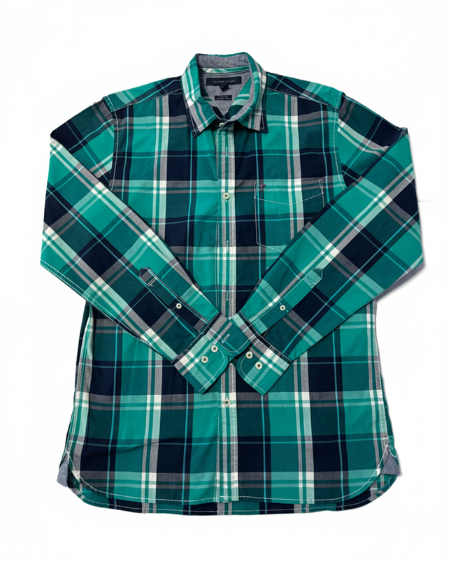 Tommy Hilfiger Green Plaid Custom Fit Long Sleeve Button-Down Shirt