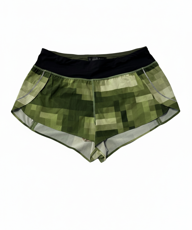 Lululemon Green Camo Pixelated Digital Print Sports Shorts