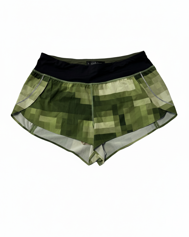 Lululemon Green Camo Pixelated Digital Print Sports Shorts