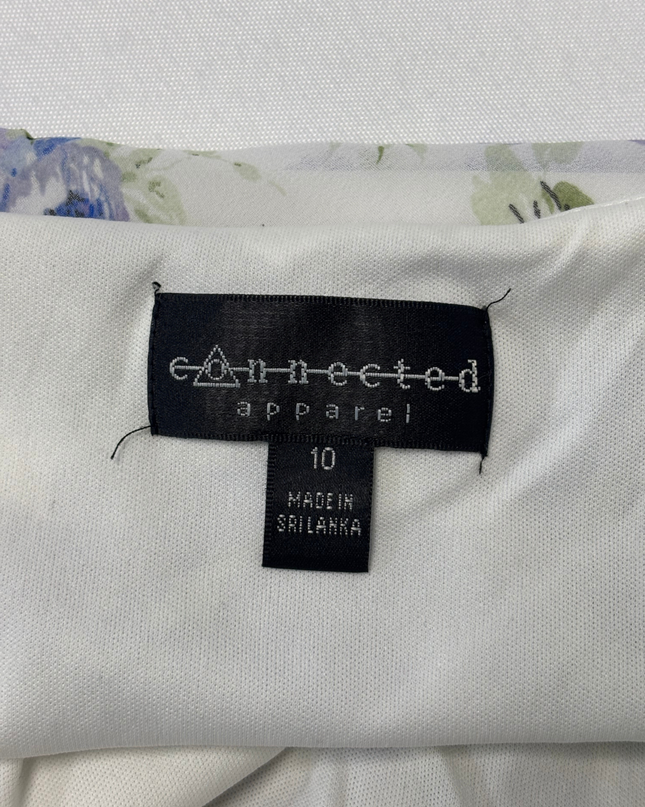 Connected Apparel White & Lavender Floral Chiffon Sleeveless Midi Dress - XS