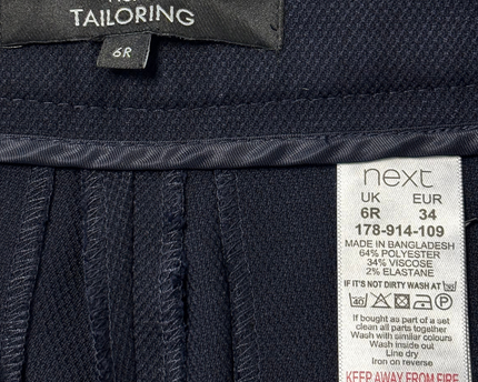 Next Tailoring Navy Blue Textured Pleated Trousers