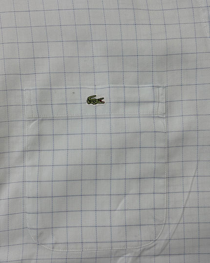Lacoste White & Blue Windowpane Checkered Short Sleeve Shirt - XL