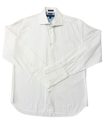 Tommy Hilfiger Blue Gingham Collar Trim White Oxford Shirt