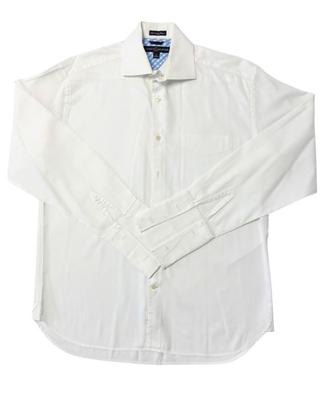 Tommy Hilfiger Blue Gingham Collar Trim White Oxford Shirt