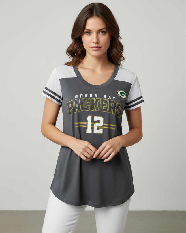 NFL Team Apparel Gray Green Bay Packers Aaron Rodgers #12 Women's Jersey